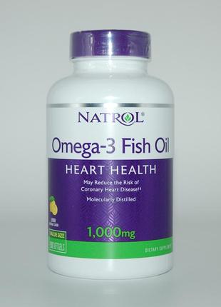 Риб'ячий жир омега-3, натуральний лимонний смак, 1000 мг, omega-3 fish oil, natrol, 150 капсул