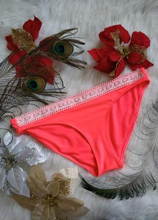 Яскраві оранжеві трусики низ купальника primark з кружевом
