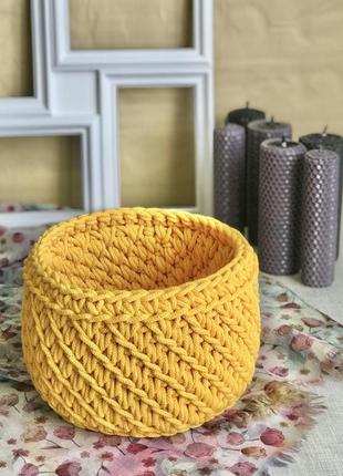 Шнур хлопковый цвет ярко-желтый 4 мм для вязания ковров,корзин,декора4 фото