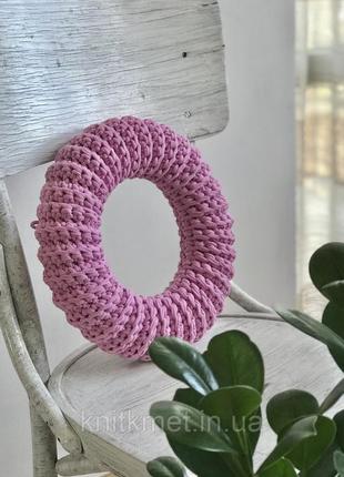 Вязаный декоративный венок из трикотажной пряжи,декор для дома, цвет пион