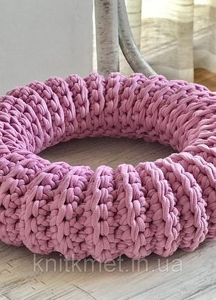 Вязаный декоративный венок из трикотажной пряжи,декор для дома, цвет пион