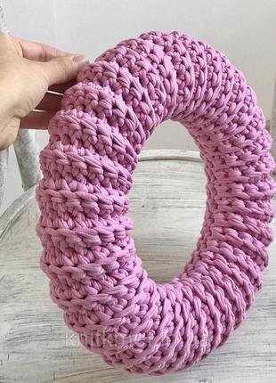 Вязаный декоративный венок из трикотажной пряжи,декор для дома, цвет пион