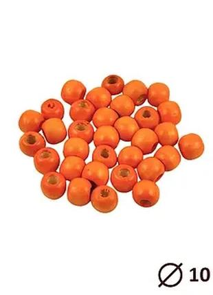 10 шт намистини круглі дерев'яні, 10 мм, для виробів макраме , декору, панно, колір оранж
