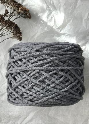 Шнур хлопковый цвет серый 4 мм для вязания ковров,корзин,декора1 фото