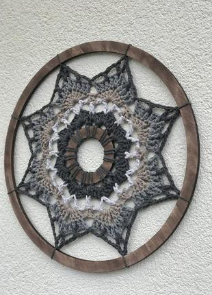 Панно круглое,мандала 32 см хлопковая ажурная,вязаная крючком,ручная работа,декор для...