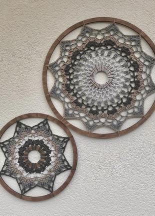 Панно круглое,мандала 32 см хлопковая ажурная,вязаная крючком,ручная работа,декор для...