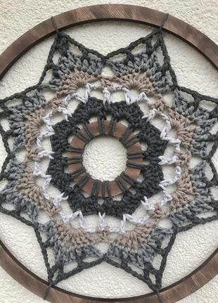 Панно круглое,мандала 32 см хлопковая ажурная,вязаная крючком,ручная работа,декор для...