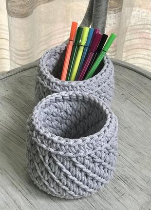 Декоративна інтер'єрна корзина кругла для зберігання, ручна робота, колір світло-сірий