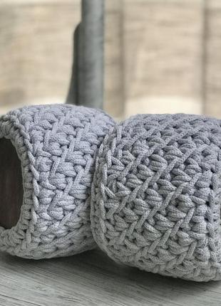 Декоративна інтер'єрна корзина кругла для зберігання, ручна робота, колір світло-сірий