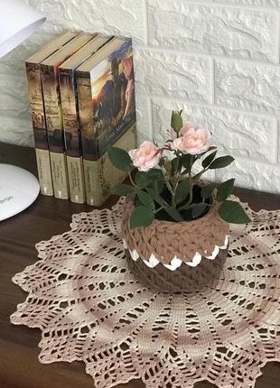 Хризантема ажурна бавовняна серветка, в'язана гачком, ручна робота, декор для дому, колір беж градієнт