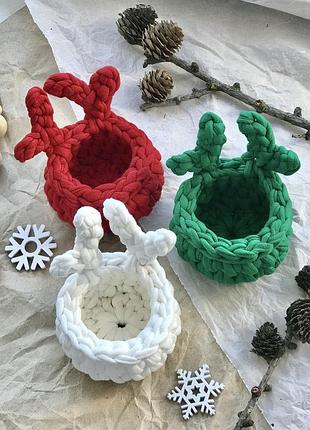 Набор 3 шт, корзина олень с рожками новогодний декор для дома, смешной подарок детям под елку