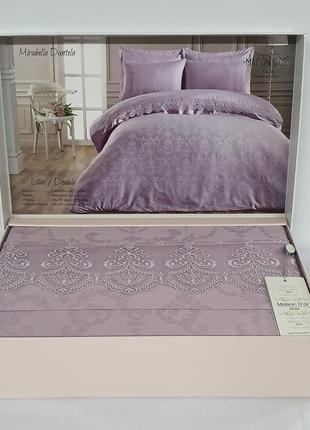 Постельное белье maison d'or сатин жаккард с кружевом 200x220 mirabella dantela lilac