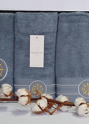 Полотенца maison d'or 3шт elegance marine blue