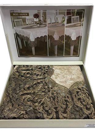 Скатертина велюр acme tekstil 160x220 harem capiccino