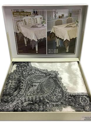Скатертина велюр acme tekstil 160x220 payidar krem-silver