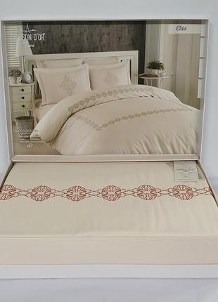 Постельное белье maison d'or сатин с вышивкой 200x220 elita dior brown1 фото