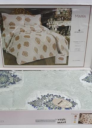 Покривало my bed з китичками 240x260 з наволочками maria yesil mavi