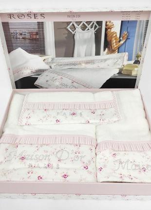 Полотенца maison d'or 3шт roses pink ecru