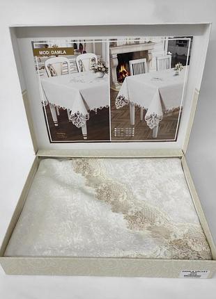 Скатертина велюр acme tekstil 150 коло damla krem