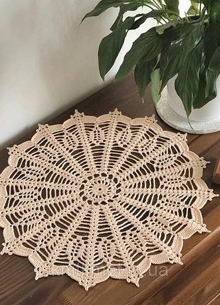 Хлопковая ажурная салфетка 46 см, вязаная крючком, ручная работа, декор для дома, цвет светлый абрикос