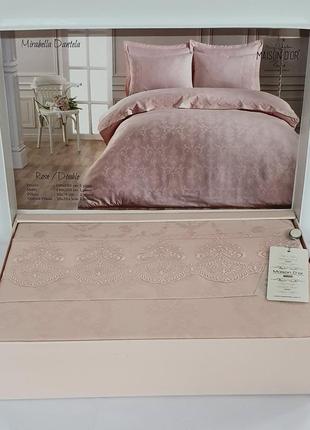 Постельное белье maison d'or сатин жаккард с кружевом 200x220 mirabella dantela rose