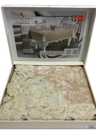 Скатерть велюр acme tekstil 110x160 odin cappicino