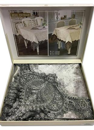 Скатерть велюр acme tekstil 160x220 payidar silver
