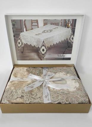 Скатерть велюр maison royale 160x300 yildiz cappucino
