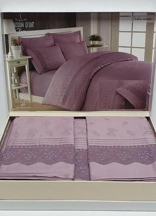 Постельное белье maison d'or r j.simone сатин с кружевом 200х220 lilac