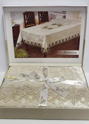 Скатертина велюр maison royale 160x300 armina cream