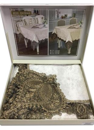 Скатерть велюр acme tekstil 160x300 payidar krem-gold