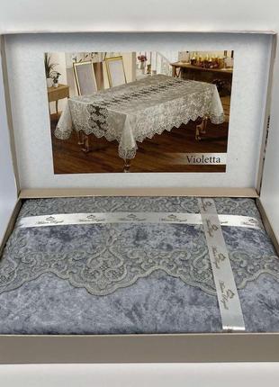 Скатертина велюр maison royale 160x220 violetta grey