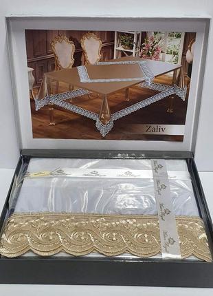 Силиконовая скатерть с кружевом maison royale 160х300 zaliv cappucino