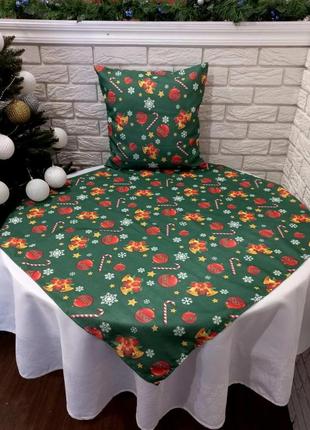 Набор новогодний "print" квадрат 95х95 + наволочка 45х45 yesil в коробке