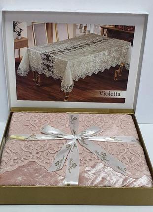 Скатертина велюр maison royale 160x300 violetta powder