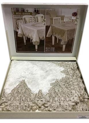 Скатерть велюр acme tekstil 110x160 queen krem