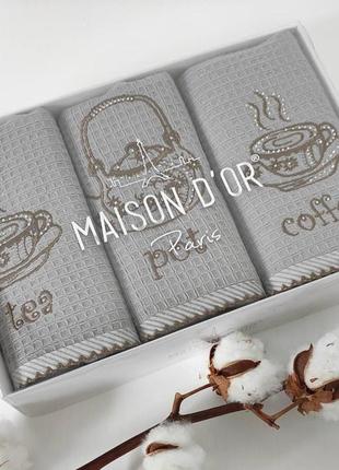 Рушники maison d'or 3шт waffle terry napkins 40x70 grey