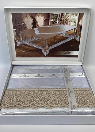 Силіконова скатертина з мереживом maison royale 160х260 zaliv cappucino