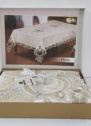 Скатертина велюр maison royale 160x350 flora cappucino