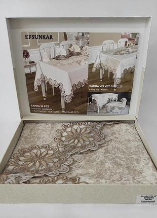 Скатерть велюр acme tekstil 160 круг sahra cappicino