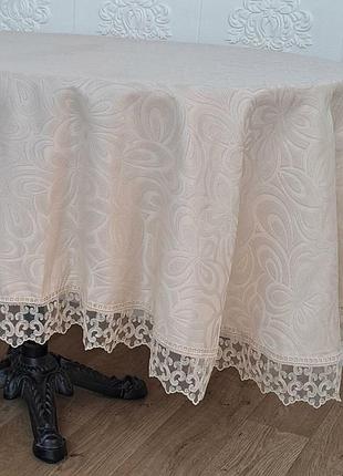 Скатерть masali полиэстер с кружевом 160х260 ovale model 514 cappucino