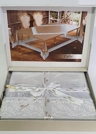 Силиконовая скатерть с кружевом maison royale 160х220 zaliv white