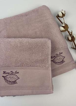 Набір рушнику 2 шт micro cotton de lux фіолетовий в фірмовій коробці