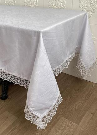 Скатерть masali полиэстер с кружевом 160х400 model 513 white