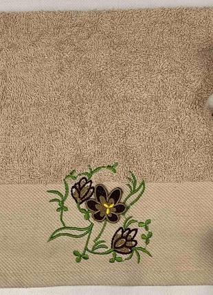 Махровое полотенце ma me 30х50 flowers 3 бежевое