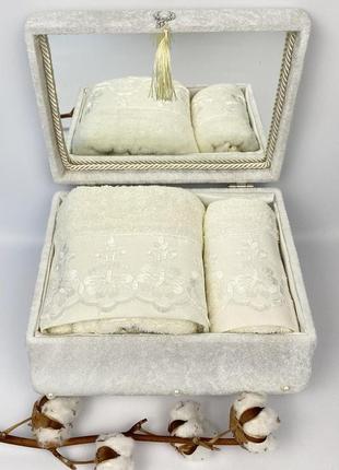 Набор полотенец в шкатулке minteks model-10 krem1 фото