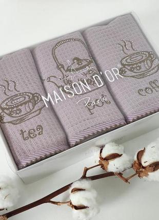 Рушники maison d'or 3шт waffle terry napkins 40x70 dark burgundy