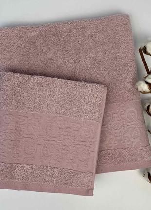 Набір рушників cottonize 2 шт cod124 брудно-рожевий у фірмовій коробці