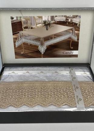 Силиконовая скатерть с кружевом maison royale 160х300 candy cappuccino