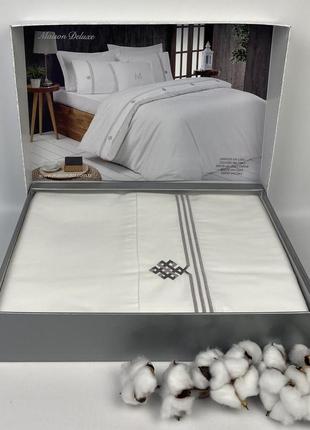 Постільна білизна maison d'or deluxe сатин з вишивкою 200х220 grey1 фото